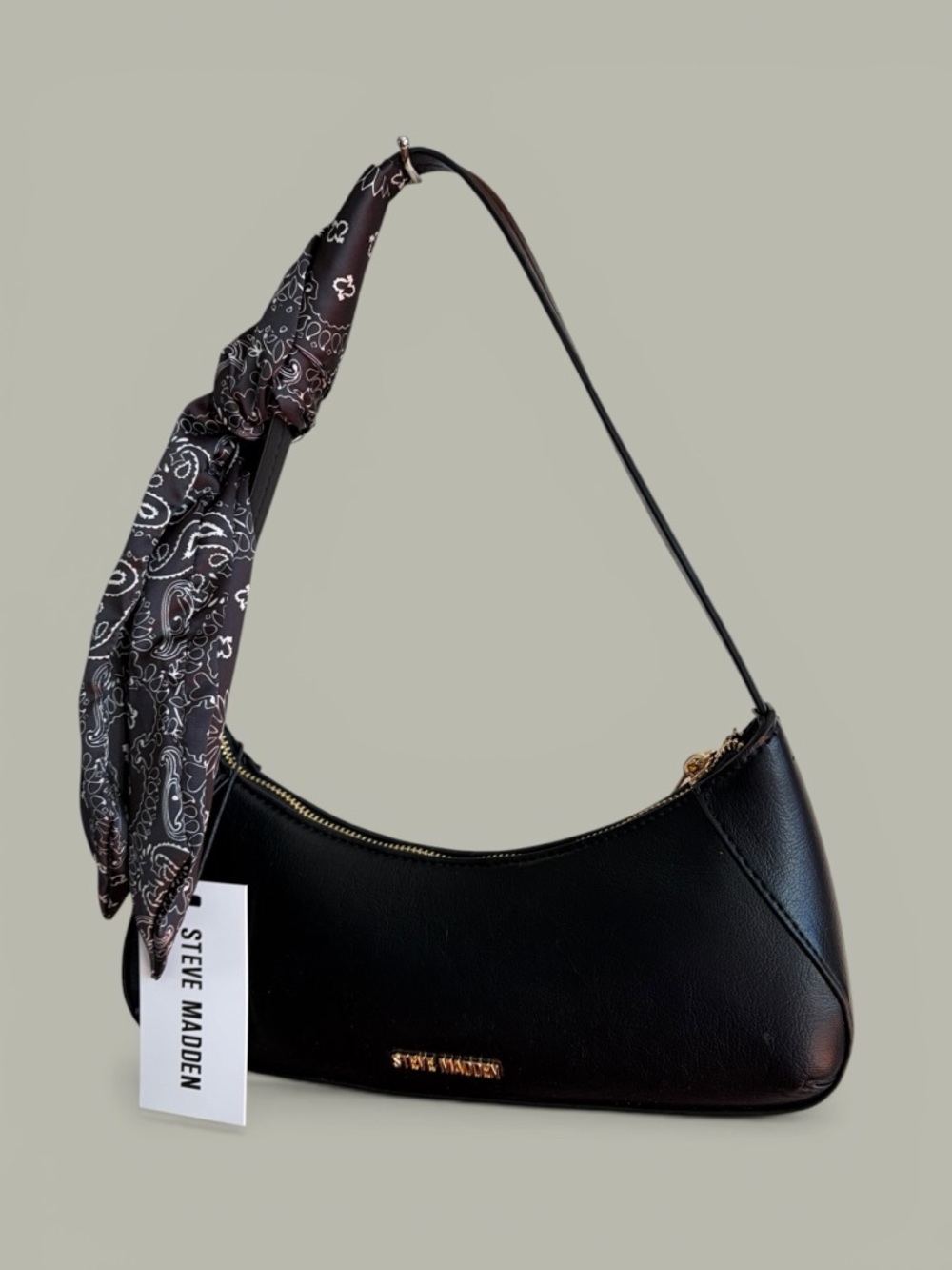 Steve Madden Black Shoulder Bag with Paisley Bandana Accent - Picture 10 of 16